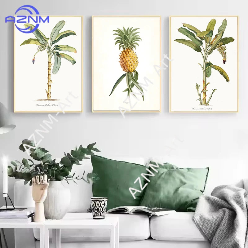 affiche botanique classique plantes tropicales illustration verte jaune blanche sans cadre doré maison décoration
