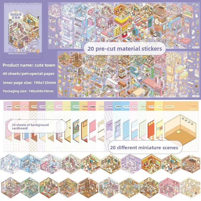sticker book miniature scenes spiral binding colorful animal stickers creative journal supplies kawaii numbered
