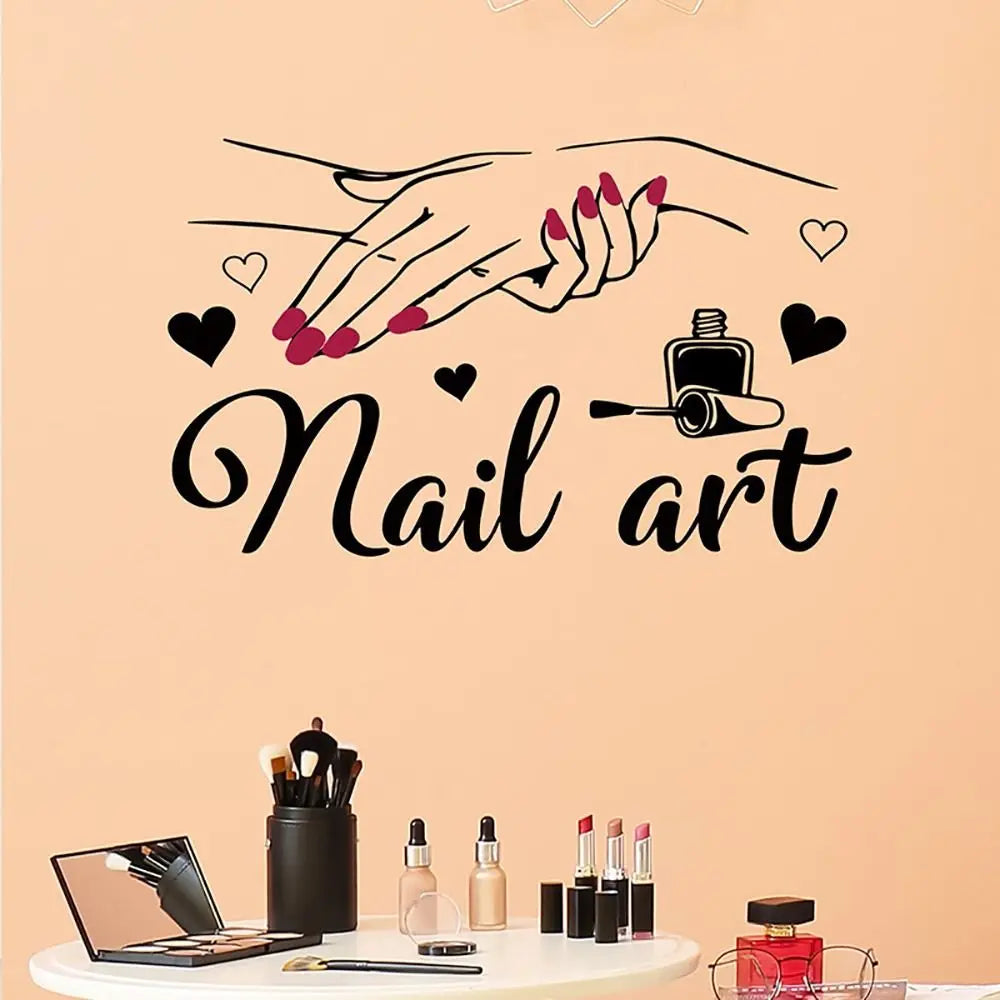 décoration murale sticker nail art mains vernis pinceau coeurs modernes adhésif salon beauté