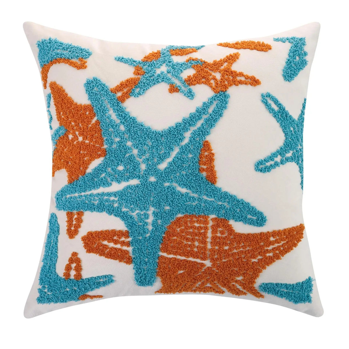 housse coussin brodée motif marin hippocampes coraux blanc océan 45x45cm polyester zipper