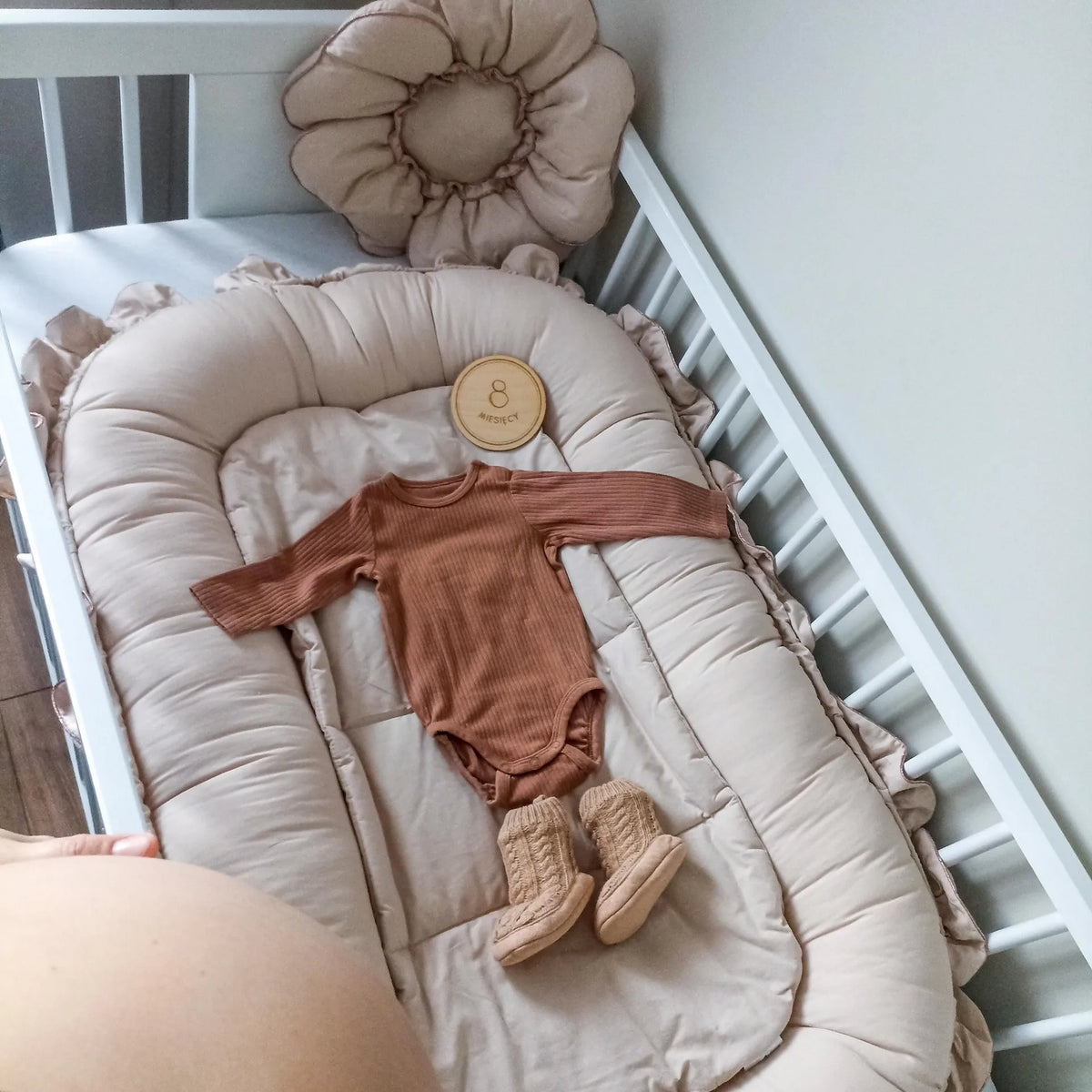 oreiller bébé portable coton doux velours frange beige confortable vintage chambre