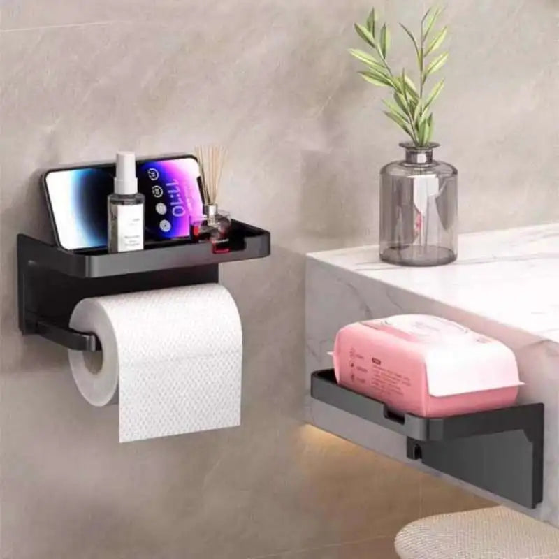 porte papier toilette moderne adhésif étagère smartphone papier essuie mains plante verte diffuseur parfum
