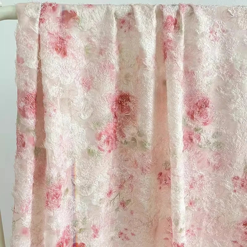 tissu polyester fleurs rose vert blanc classique romantique opacité tringle décoration mode création textile