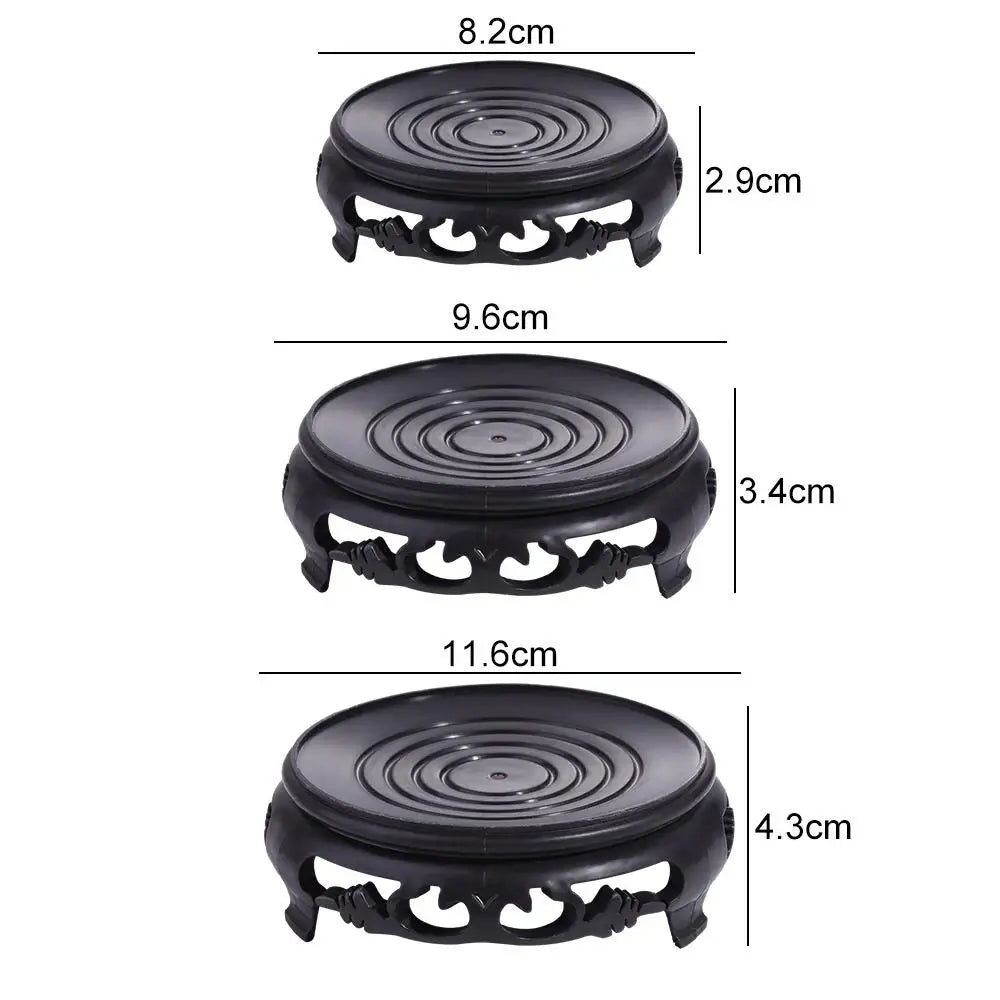 support objet rond noir ornements sculptés classique hauteur 8.2cm 9.6cm 11.6cm