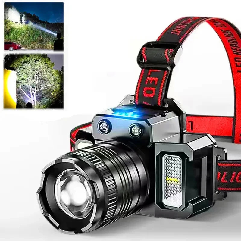 lampe frontale led noire bleue rouge sensor camping travail pêche chasse