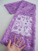 tissu brodé sequins dentelle polyester coton mariage robe cérémonie élégante floral violet rouge