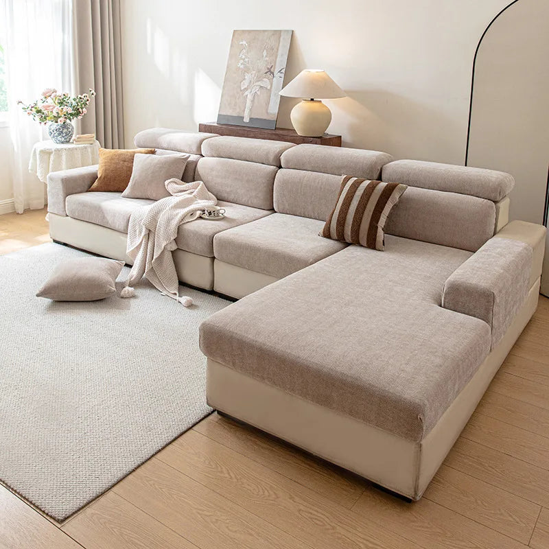 housse canapé angle beige motif herringbone moderne extensible salon coussin adhésif
