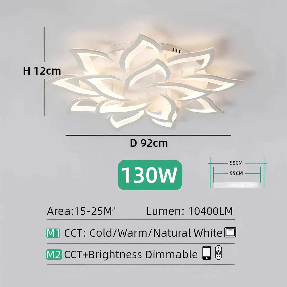 plafonnier led blanc feuilles stylisées contemporain télécommande opacité éclairage quotidien monté surface