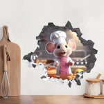 autocollants murals souris cuisine cartoon fromage légumes ustensiles pvc résistants blanc beige gris