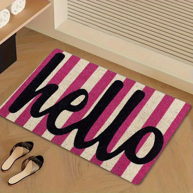 tapis d'entrée moderne rayé noir blanc rose antidérapant polyester