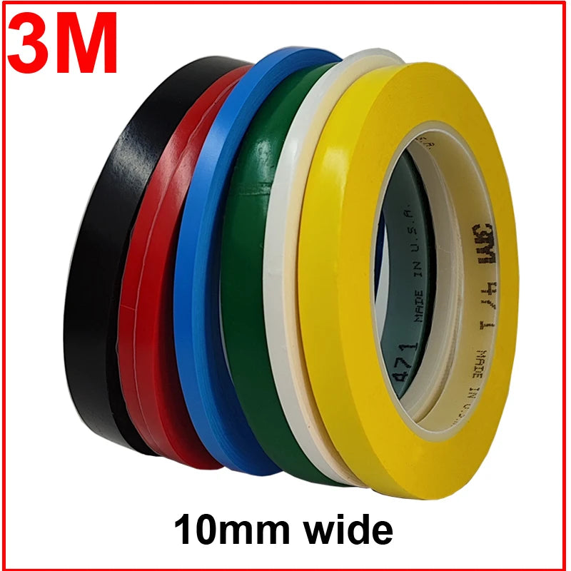 ruban adhésif 10mm noir rouge bleu vert blanc jaune 3m longueur pack décoration masquage