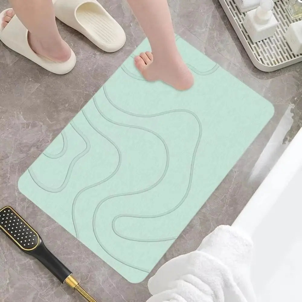 tapis bain antidérapant 40x60cm motifs ondulés gris foncé vert moderne
