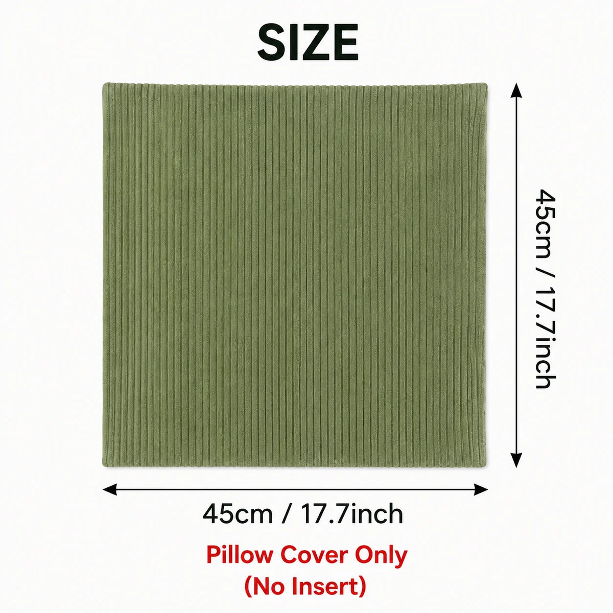 couvre lit velours côtelé vert olive simple 45cm 45cm polyester zip caché doux