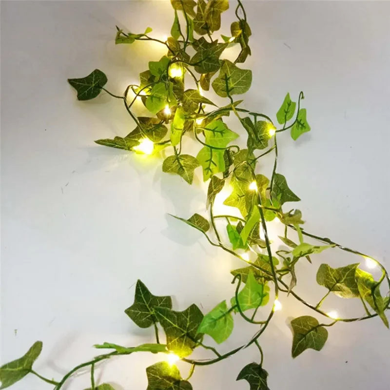 guirlande lumineuse feuilles vertes fleurs led noel mariage jardin decoration moderne 100leds 10mètres