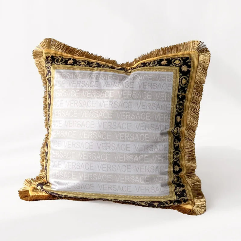 housse coussin carré léopard doré franges velours coton polyester décoration sofa chambre voiture