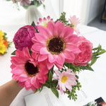 bouquet fleurs artificielles tournesol moderne orange jaune rouge blanc vert décoration intérieure mariage anniversaire