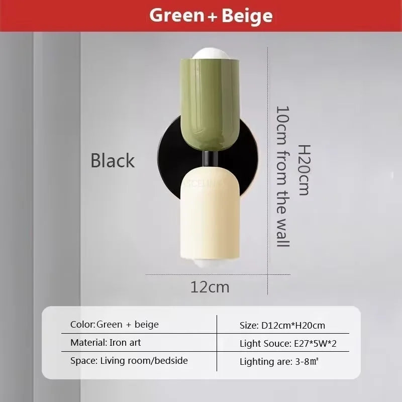 lampe murale moderne rouge vert olive beige deux sources LED flux 60 249V 90