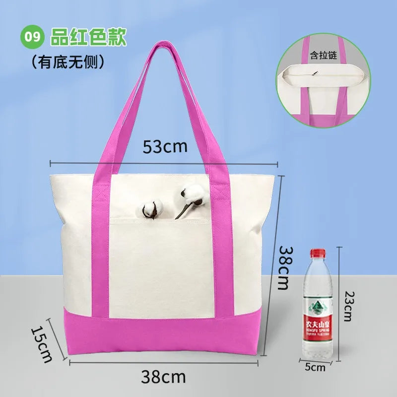 sac main toile rouge vert bleu moderne imprimé logo poignées fermeture glissière respectueux environnement