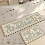 tapis cuisine antidérapant doux lavable motif floral beige rose vert gris sol maison