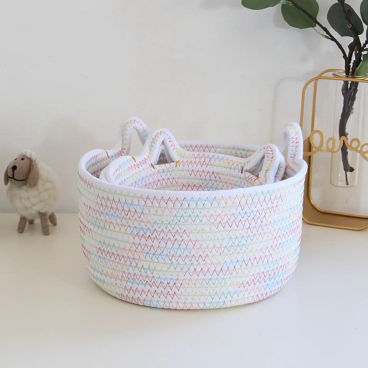 panier rangement tissu poignées cosmétiques petits objets moderne
