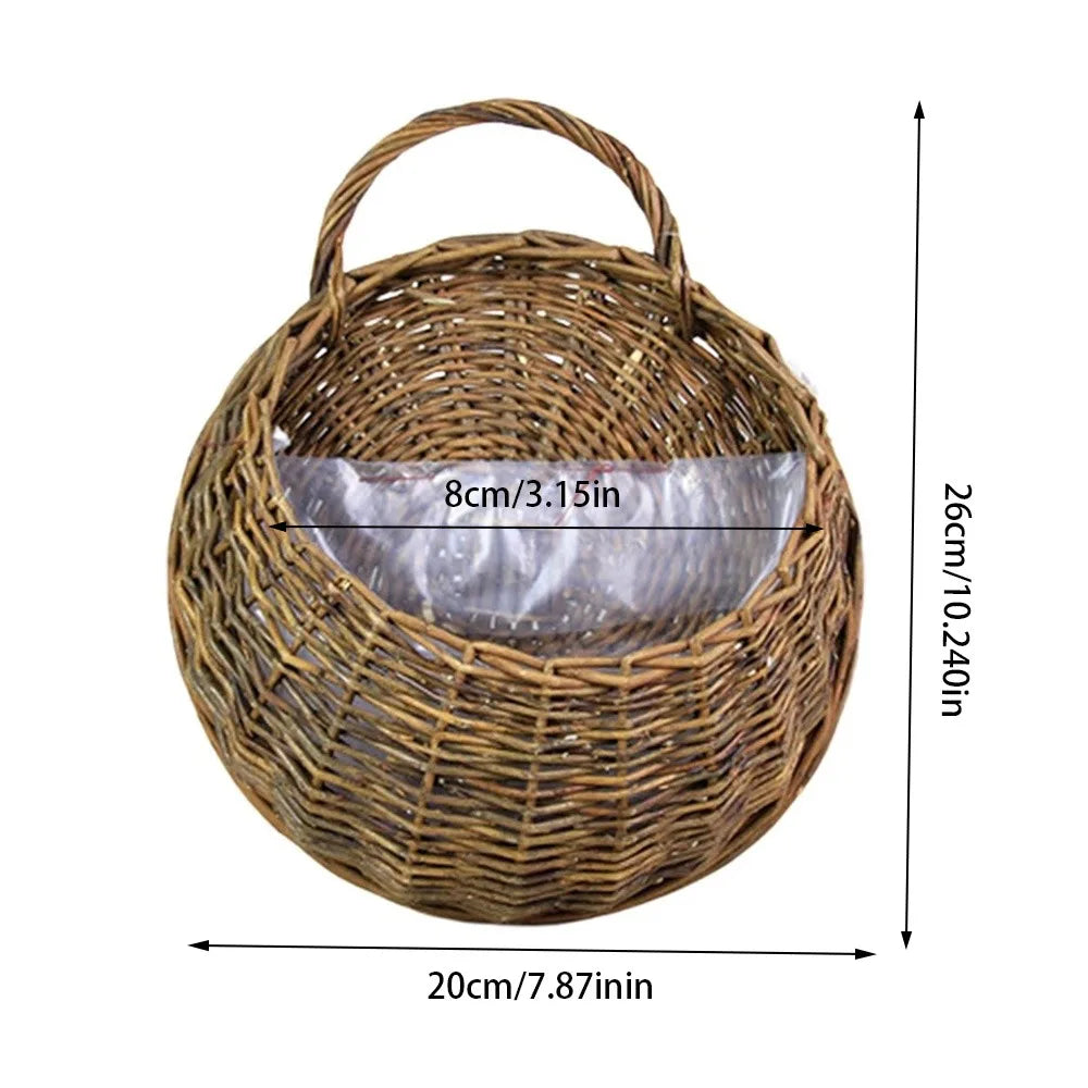 panier suspendu marron clair tressé rustique plante artificielle mur maisonDecoration