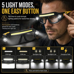 lunettes tête lampe led noir jaune rechargeable double éclairage modes pêche course camping randonnée