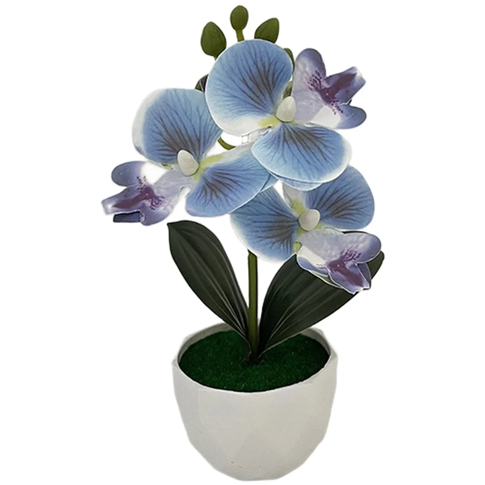 décoration intérieure orchidée artificielle bleue rose jaune blanche moderne fleurs douces feuilles vertes pot