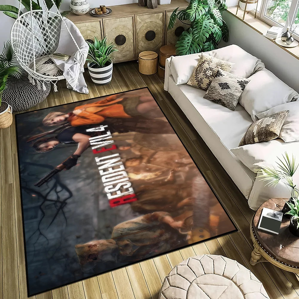 tapis resident evil multicolore antidérapant illustration post apocalyptique personnages armés