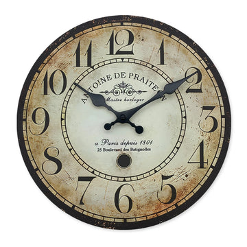 horloge murale vintage bois blanc noir numéros 12 texte historique 10 12 14 16