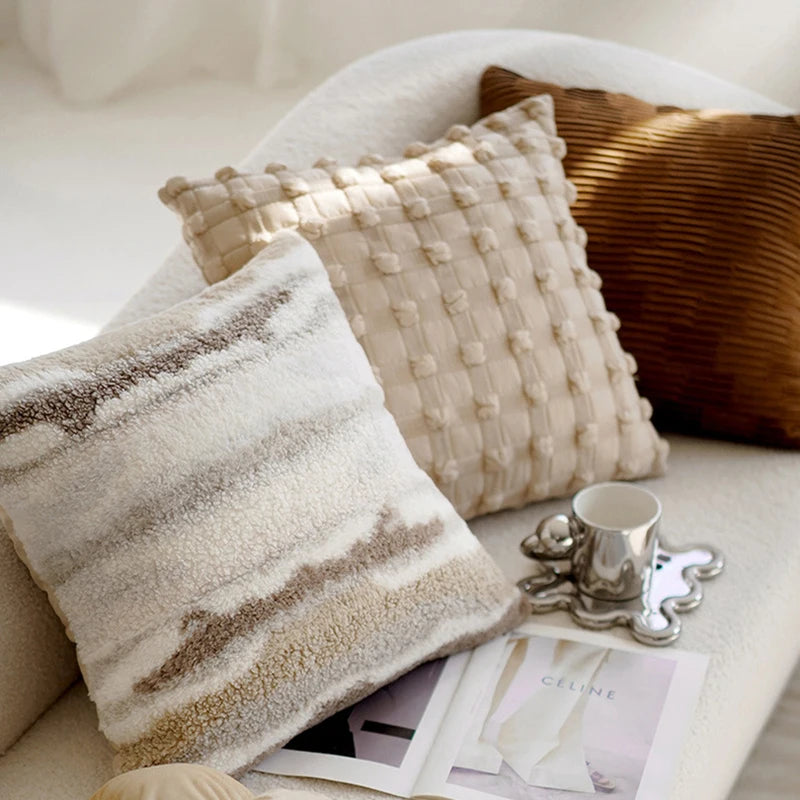 coussin decoratif moderne geometrique polyester marron clair contemporain 45x45cm sofa decoration