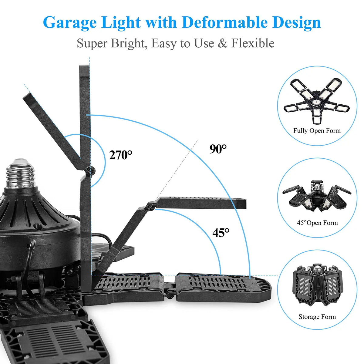 lampe garage led 10 panneaux ajustables e26 e27 industrielle moderne 6500k 150w