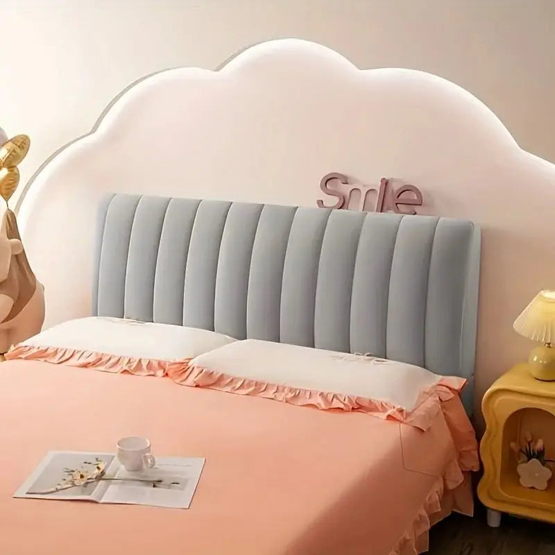housse tête lit velours beige poche rangement coutures modernes