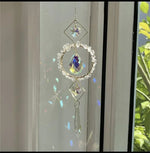 suspension décorative cristal transparent vert violet doré cristaux artisanale élégante jardin intérieur