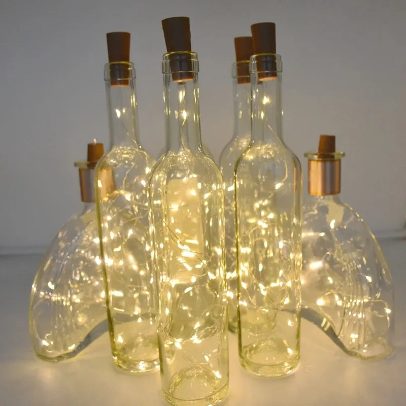 guirlande lumineuse led fil cuivre capsules bois bouteille mariage decoration noel moderne transparente