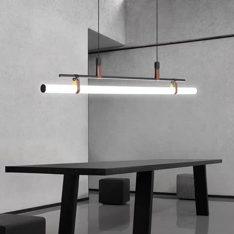 lampe suspendue moderne cuir marron noir suspension salon restaurant intérieur lumière décorative