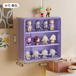 présentoir mural transparent moderne figurines blanc jaune violet anti poussière adhésif organisateur