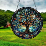décoration murale vitrail arbre floral lever soleil suspendu chambre fenêtre translucent