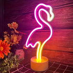 lampe néon flamant rose stylisé moderne interrupteur usb batterie vacances chambre deco