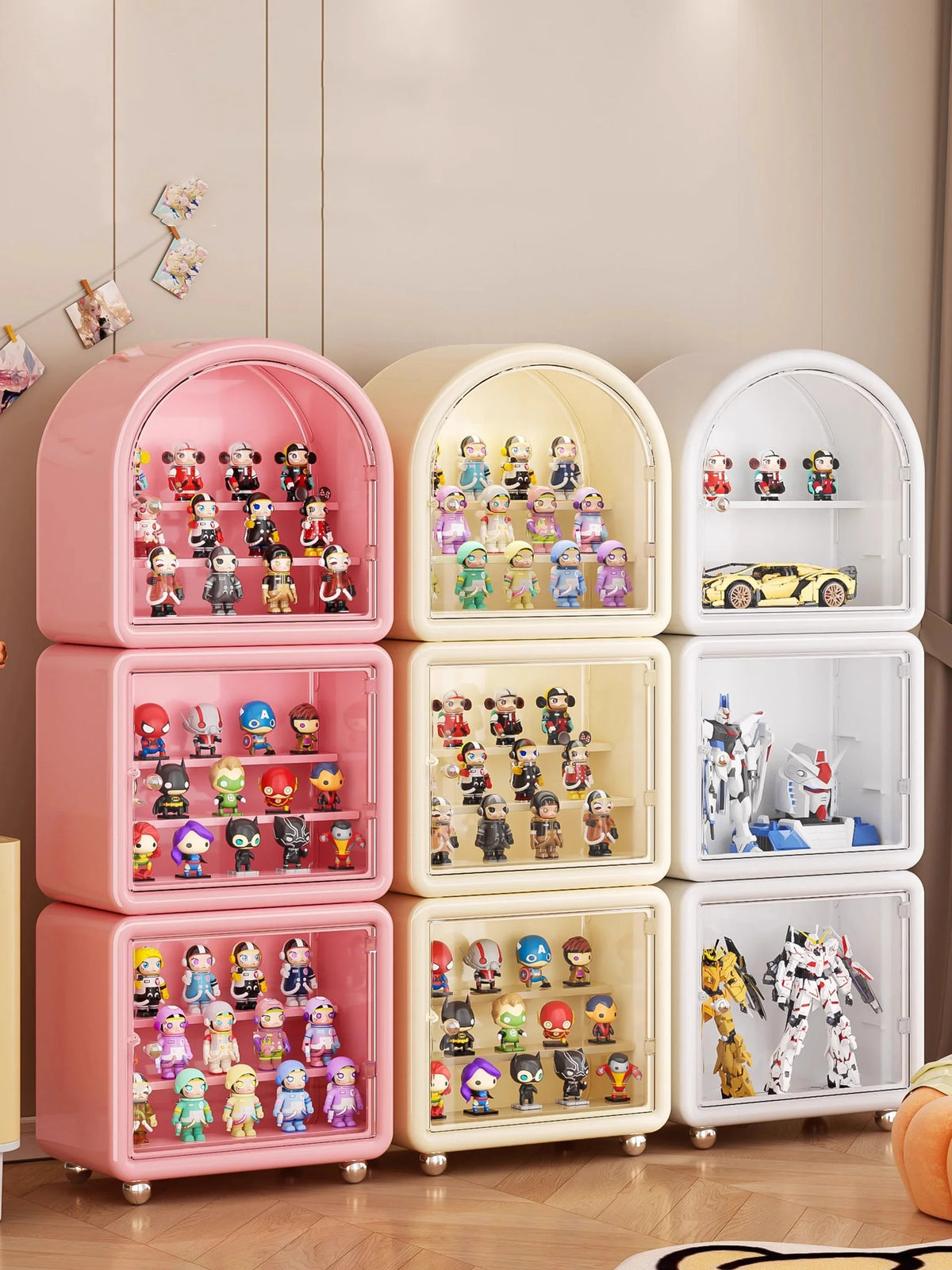 vitrine transparente moderne figurines anti poussière blanche exposant organisateur jouets eco friendly
