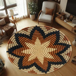 tapis rond moderne motifs géométriques marron beige noir orange bleu polypropylène anti dérapant durableextérieur