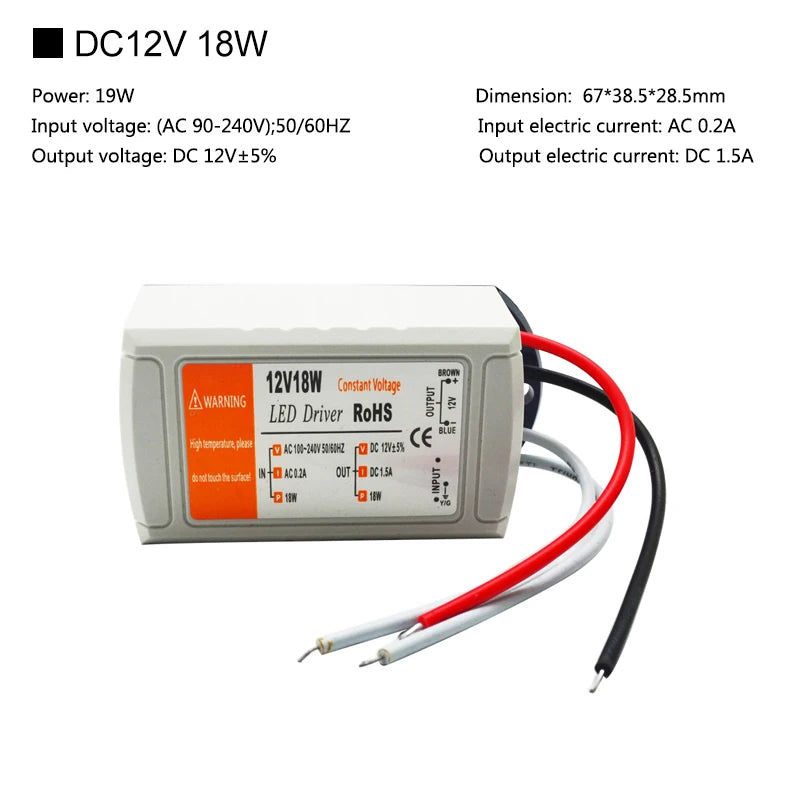 transformateurs led 12v 18w 28w 48w 72w 100w blanc bleu rouge noir industriels modernes