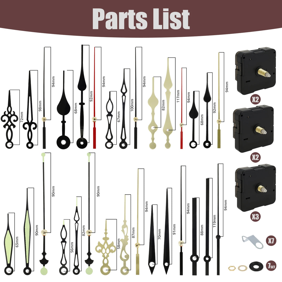 kits mouvement horloges murales aiguilles diverses couleurs moderne diy bricolage entretoises clés réglage