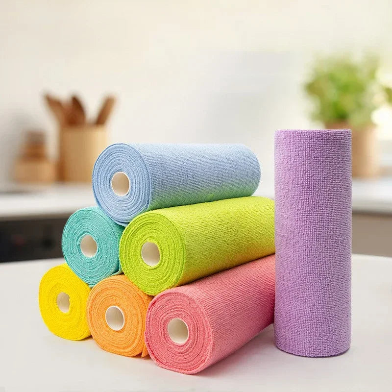 serviettes cuisine réutilisables microfibre rose bleu vert gris modernes tringle bois
