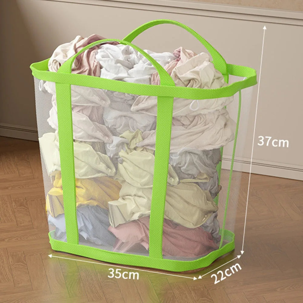 panier linge pliable rose clair maille transparente poignées amovibles moderne réutilisable polyester grande capacité