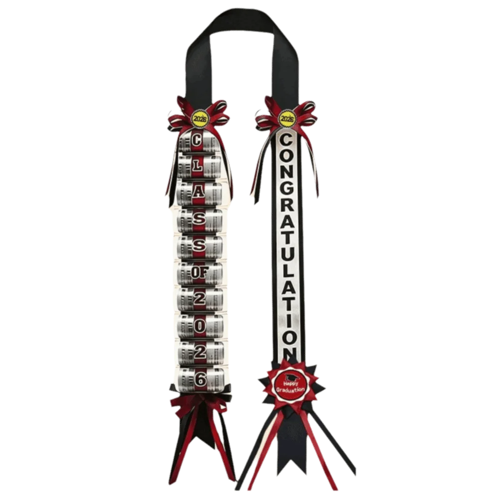 rubans graduation class of 2026 décoration voiture broches festives opaques rouges verts or