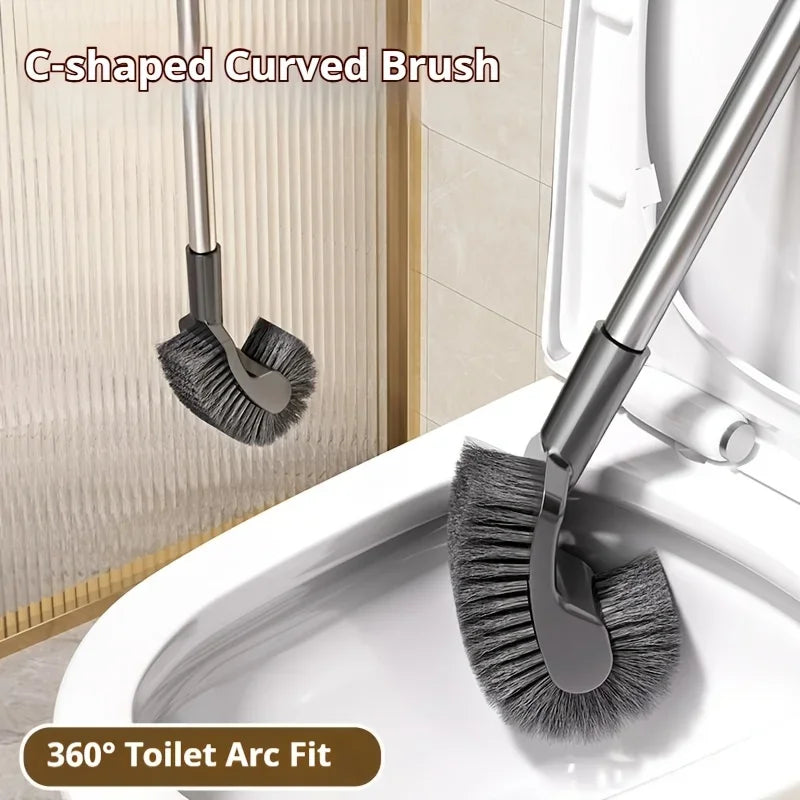 brosse wc acier inoxydable gris bristles noirs moderne adhésif crochet long manche