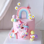 décorations gâteau anniversaire licorne arc ciel papillon fleur rose blanche enfantines cérémonie festives