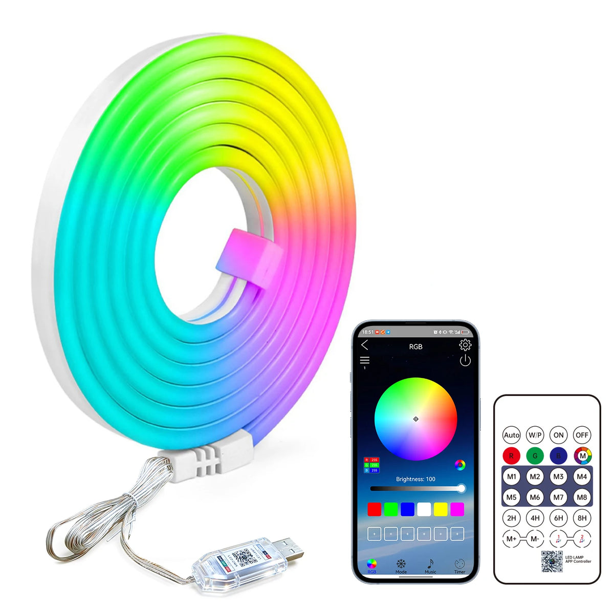 ruban led flexible multicolore rayures horizontales moderne télécommande application musique clips