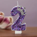 bougies anniversaire chiffres violet paillettes décoratives brillantes gâteau princesse festive