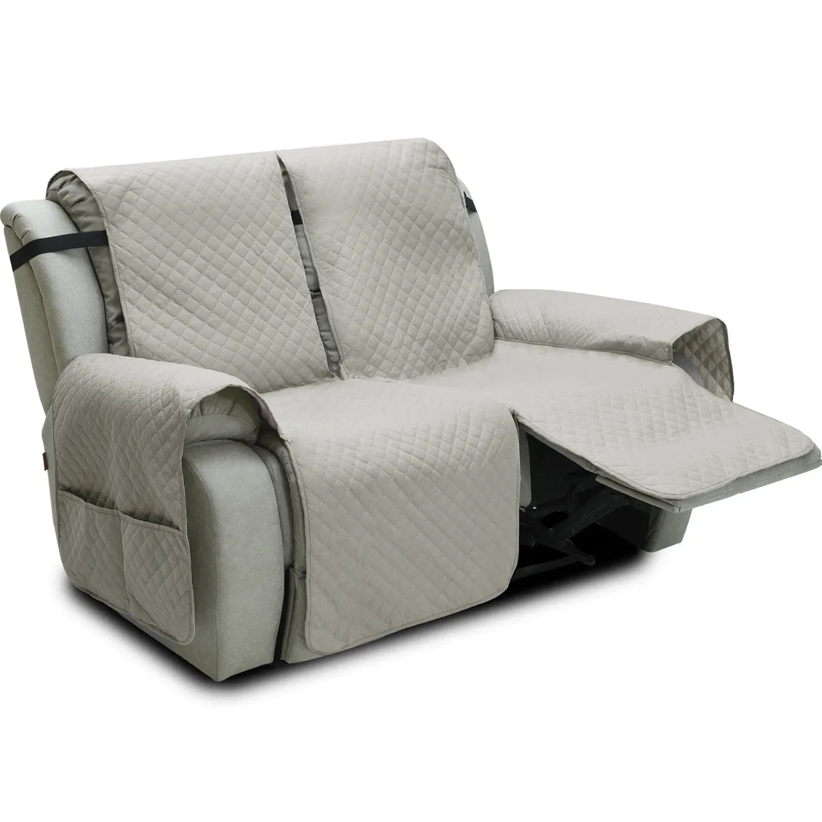 housses fauteuil inclinable gris quilté moderne élastique ajustable poche rangement lavage machine salon